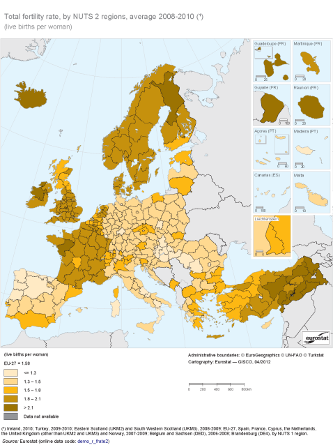 Taxas de fecundidade na Europa